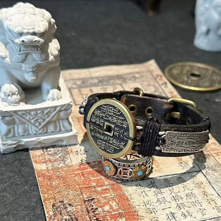 Bransoletka ze skórzanym paskiem do zegarka z kamieniami Buddha Stones gór PiXiu  - image 1