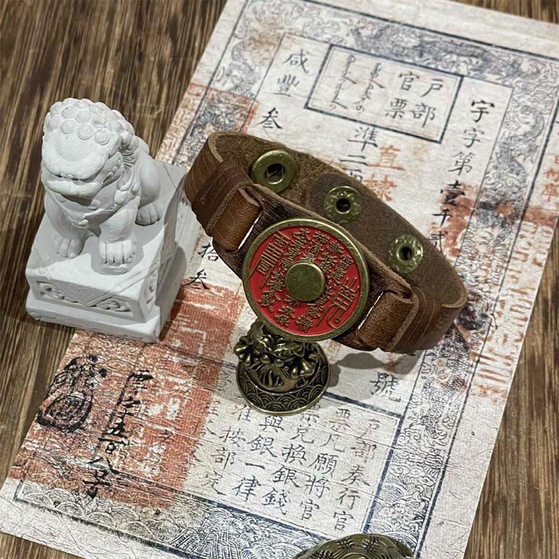 Bransoletka ze skórzanym paskiem do zegarka z Buddha Stones i duchami gór cynobrowych, z błogosławieństwem wydawania pieniędzy  - image 2