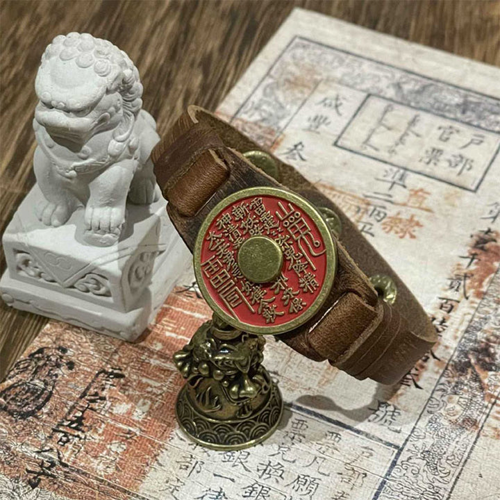 Bransoletka ze skórzanym paskiem do zegarka z Buddha Stones i duchami gór cynobrowych, z błogosławieństwem wydawania pieniędzy  - Duchy górskie wydają pieniądze i cynober (obwód nadgarstka: 15-18 cm) - image 0