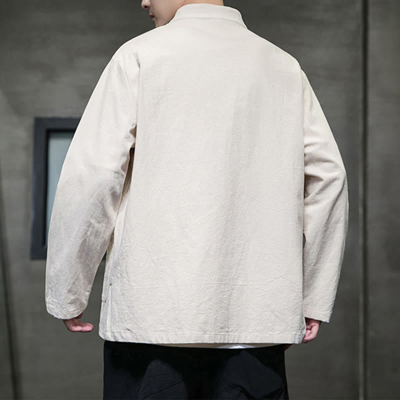 Buddha Stones Jednokolorowy Żabka-guzik Garnitur Tang Bawełna Lniana Męska Kurtka Koszula Z Kieszeniami - image 18