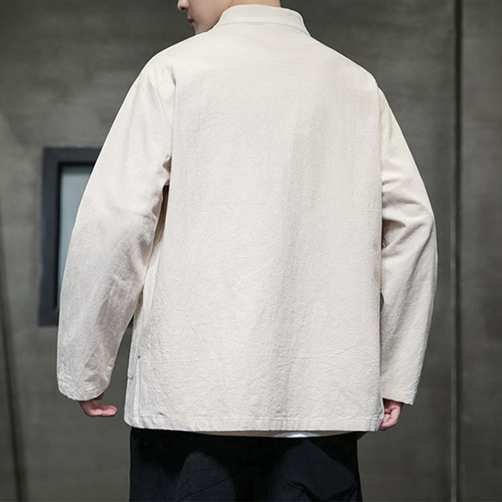 Buddha Stones Jednokolorowy Żabka-guzik Garnitur Tang Bawełna Lniana Męska Kurtka Koszula Z Kieszeniami - image 18