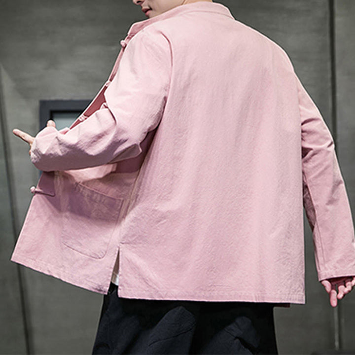 Buddha Stones Jednokolorowy Żabka-guzik Garnitur Tang Bawełna Lniana Męska Kurtka Koszula Z Kieszeniami - image 32