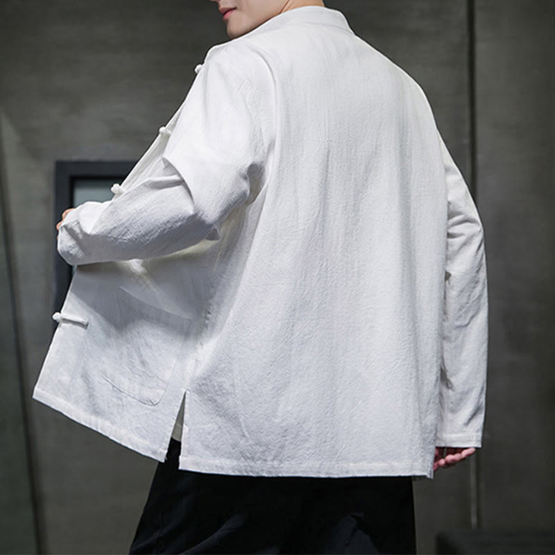 Buddha Stones Jednokolorowy Żabka-guzik Garnitur Tang Bawełna Lniana Męska Kurtka Koszula Z Kieszeniami - image 44