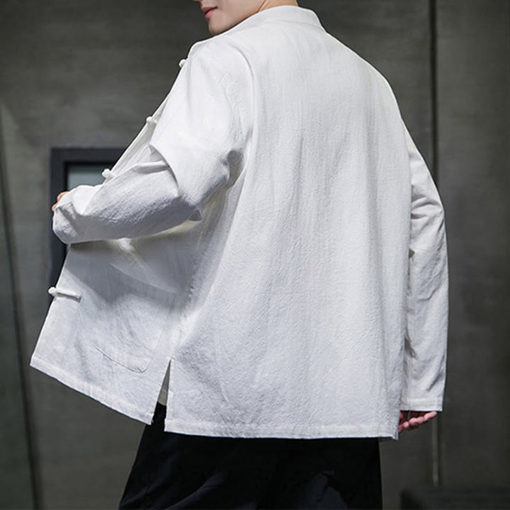 Buddha Stones Jednokolorowy Żabka-guzik Garnitur Tang Bawełna Lniana Męska Kurtka Koszula Z Kieszeniami - image 44