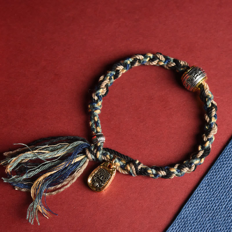 Bransoletka z Buddha Stones Tybet Om Mani Padme Hum z rzeźbionym zakiramem i liną skupiającą - Niebieska lina (obwód nadgarstka: 16-20 cm) - image 0