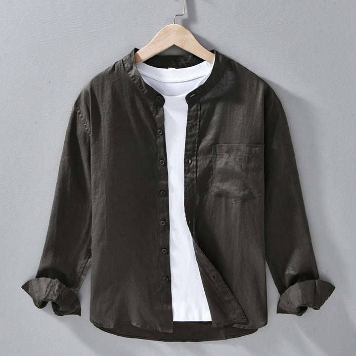 Buddha Stones Proste, jesienne koszule męskie z długim rękawem i guzikami, lniane - DarkSlateGray - US/UK/AU42， EU52 (3XL) - image 18
