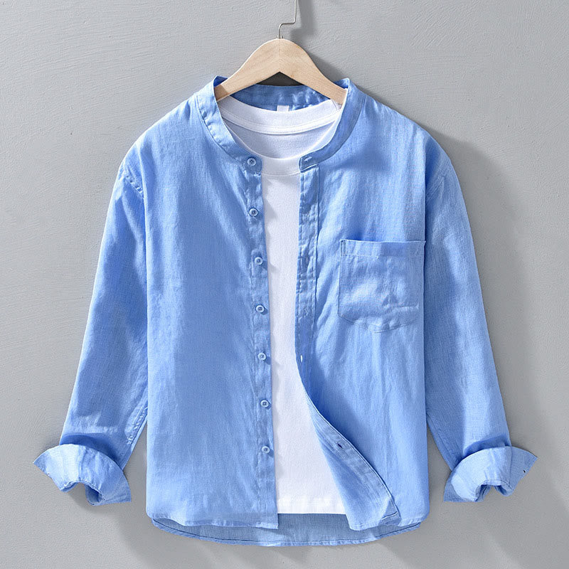 Buddha Stones Proste, jesienne koszule męskie z długim rękawem i guzikami, lniane - LightSkyBlue - US/UK/AU42， EU52 (3XL) - image 12