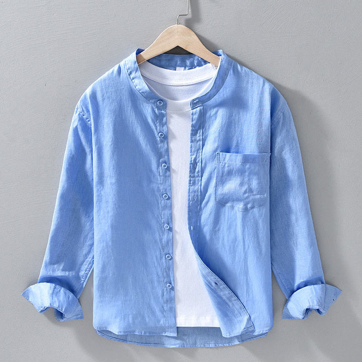 Buddha Stones Proste, jesienne koszule męskie z długim rękawem i guzikami, lniane - LightSkyBlue - US/UK/AU42， EU52 (3XL) - image 12