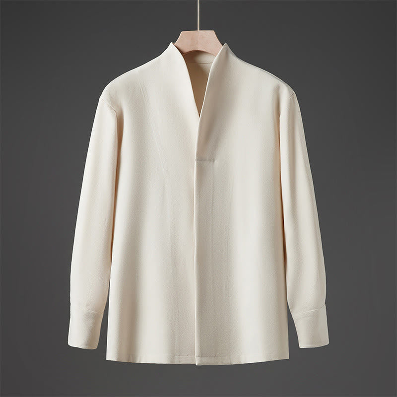 Koszule męskie z długim rękawem i ukrytym półguzikiem, z motywem Buddha Stones , z długim rękawem i falbanką - Beżowy - US/UK/AU46， EU56 (5XL) - image 0