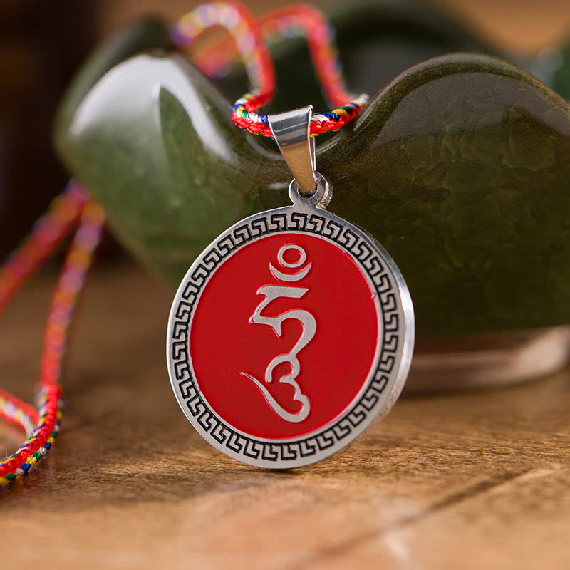 Naszyjnik z kolorowym sznurem i kamieniami Buddha Stones Om Hum w sanskrycie, wykonany ze stali tytanowej - HUM sanskryt - image 7