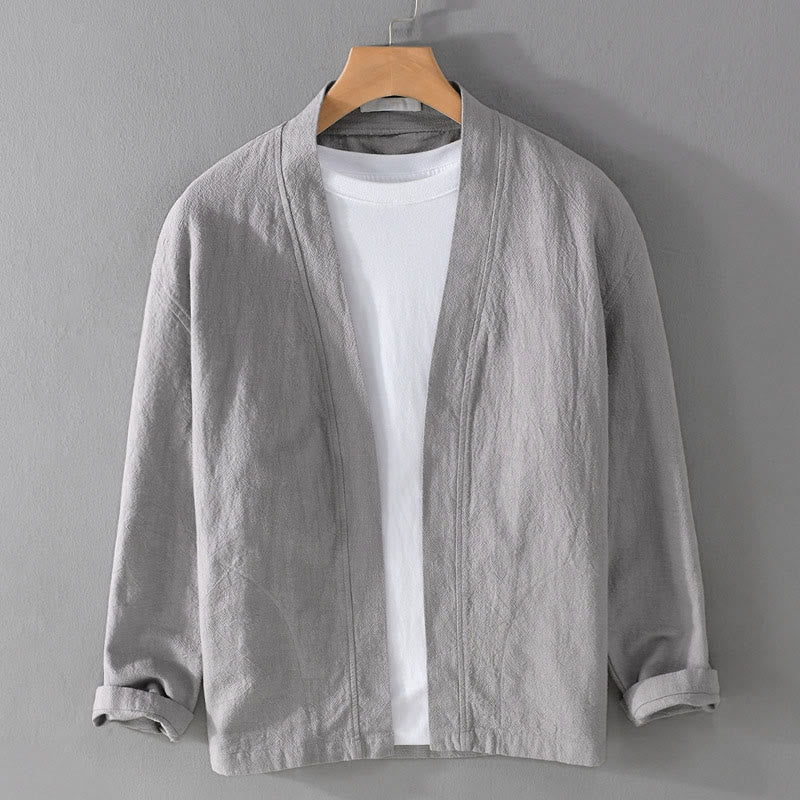 Koszule męskie z długim rękawem i kieszeniami, proste, z bawełny ramii, z odkrytym przodem i Buddha Stones - Jasnoszary - US/UK/AU42， EU52 (3XL) - image 0