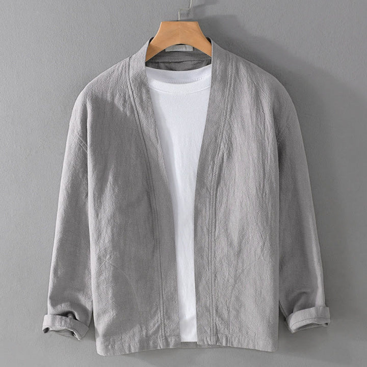 Koszule męskie z długim rękawem i kieszeniami, proste, z bawełny ramii, z odkrytym przodem i Buddha Stones - Jasnoszary - US/UK/AU42， EU52 (3XL) - image 0
