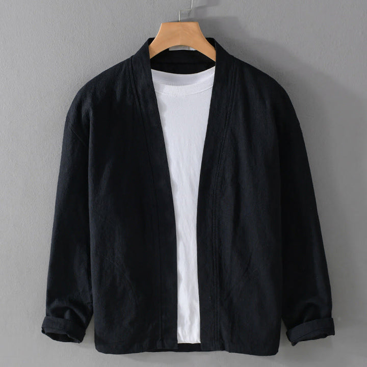 Koszule męskie z długim rękawem i kieszeniami, proste, z bawełny ramii, z odkrytym przodem i Buddha Stones - Czarny - US/UK/AU42， EU52 (3XL) - image 11