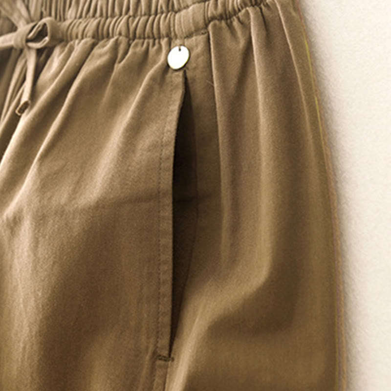 Damskie spodnie haremowe z bawełny z motywem Buddha Stones, gładkie, o długości 7-8, z kieszeniami - image 2