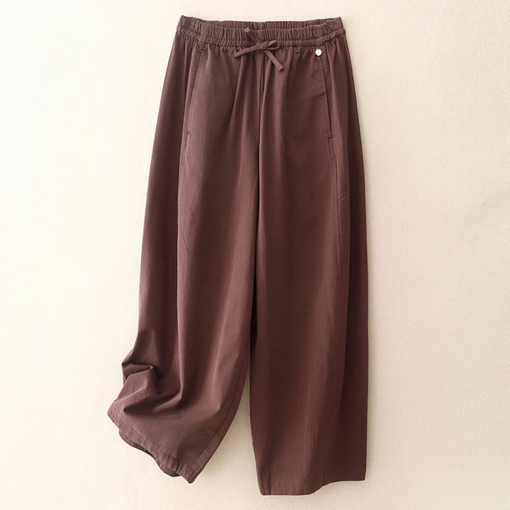 Damskie spodnie haremowe z bawełny z motywem Buddha Stones, gładkie, o długości 7-8, z kieszeniami - Ciemnoczerwony - US8-10，UK/AU12-14，EU40-42 (2XL) - image 5