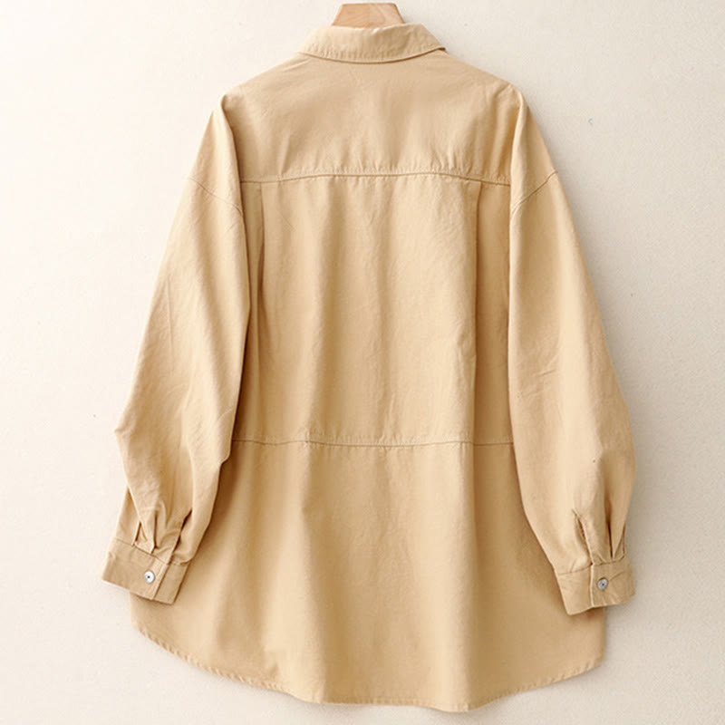 Koszula damska z długim rękawem i stójką "Buddha Stones" z gładkiej bawełny - image 1