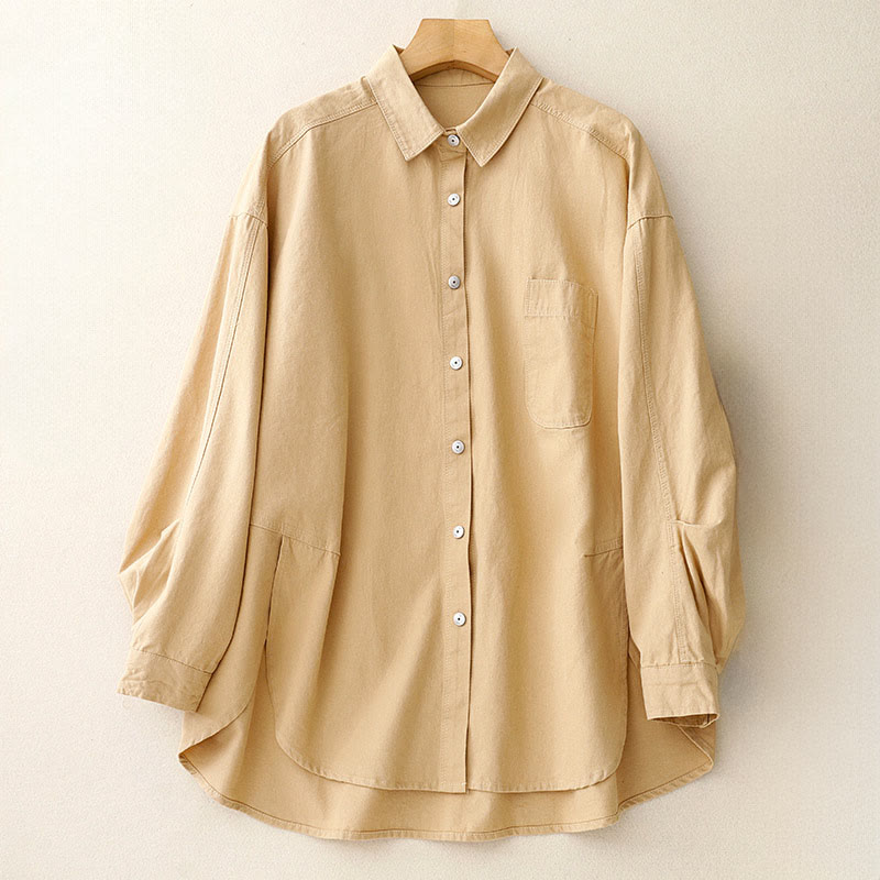 Koszula damska z długim rękawem i stójką "Buddha Stones" z gładkiej bawełny - Nawłoć - US14, UK/AU18, EU46 (2XL) - image 0