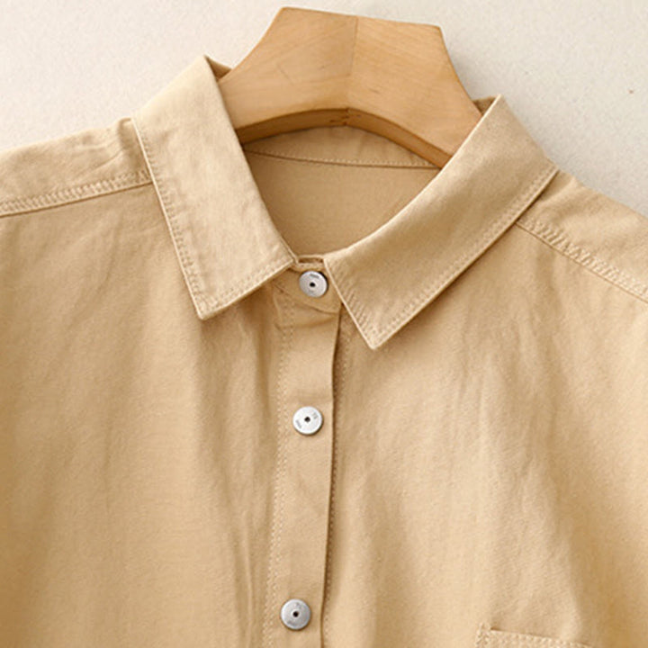 Koszula damska z długim rękawem i stójką "Buddha Stones" z gładkiej bawełny - image 2