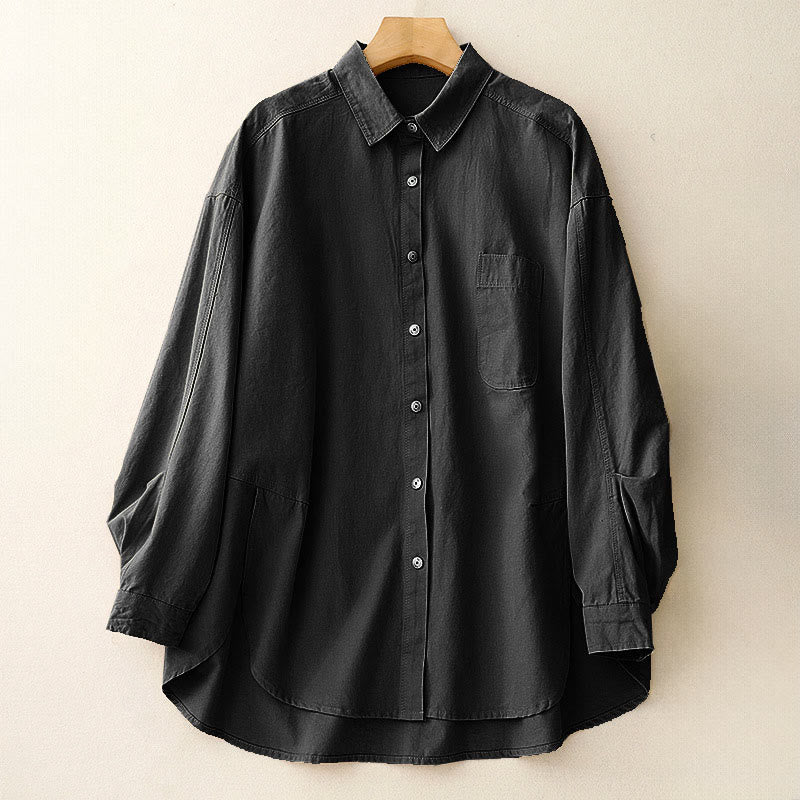 Koszula damska z długim rękawem i stójką "Buddha Stones" z gładkiej bawełny - Czarny - US14, UK/AU18, EU46 (2XL) - image 15