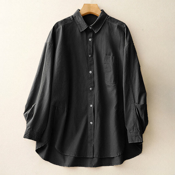 Koszula damska z długim rękawem i stójką "Buddha Stones" z gładkiej bawełny - Czarny - US14, UK/AU18, EU46 (2XL) - image 15