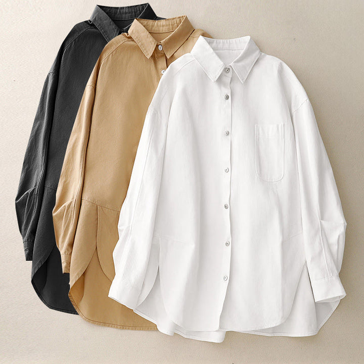 Koszula damska z długim rękawem i stójką "Buddha Stones" z gładkiej bawełny - image 22