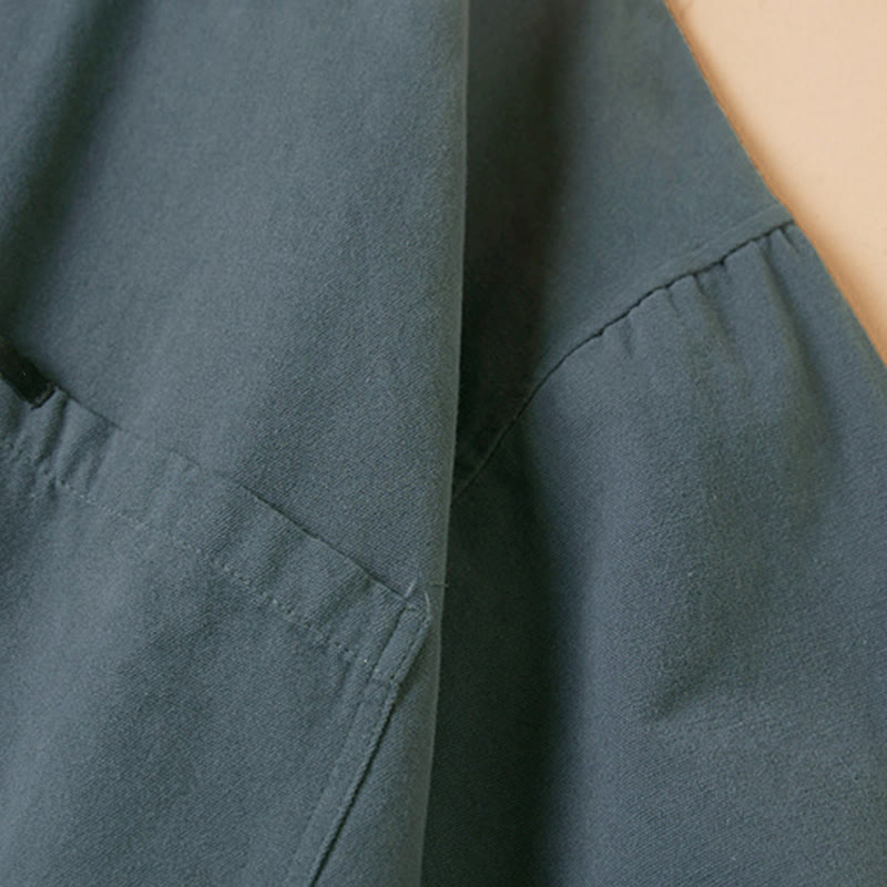 Koszula damska z długim rękawem i stójką z bawełny "Buddha Stones" z guzikami i swobodnym wzorem - image 2