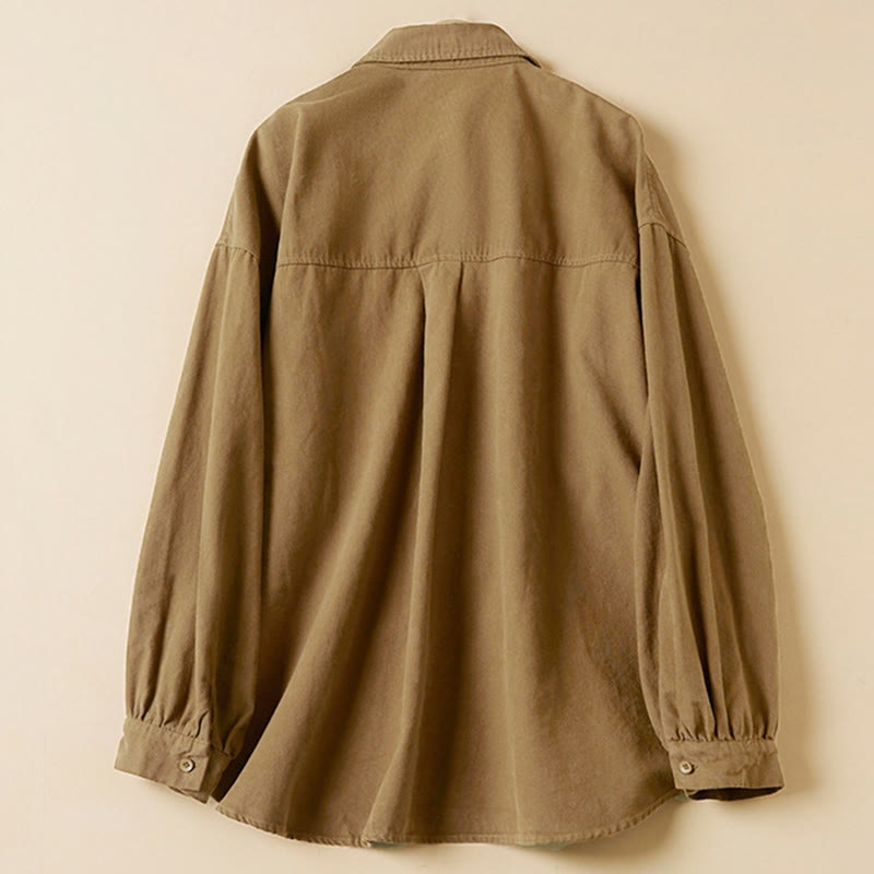 Koszula damska z długim rękawem i stójką z bawełny "Buddha Stones" z guzikami i swobodnym wzorem - image 6