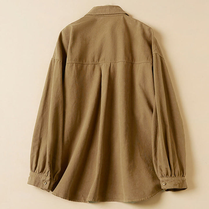 Koszula damska z długim rękawem i stójką z bawełny "Buddha Stones" z guzikami i swobodnym wzorem - image 6