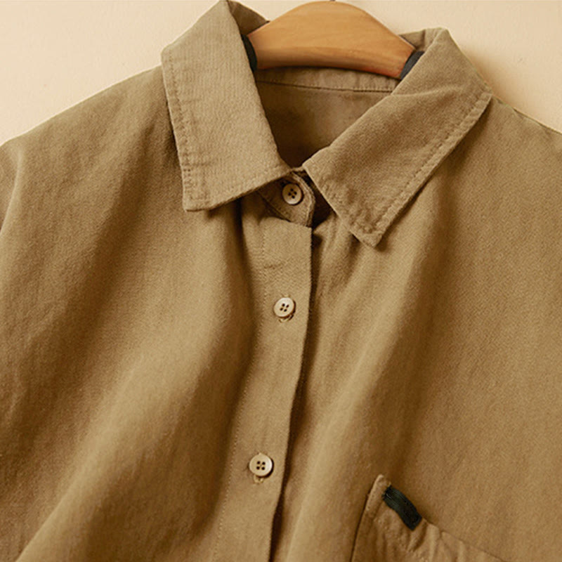 Koszula damska z długim rękawem i stójką z bawełny "Buddha Stones" z guzikami i swobodnym wzorem - image 11