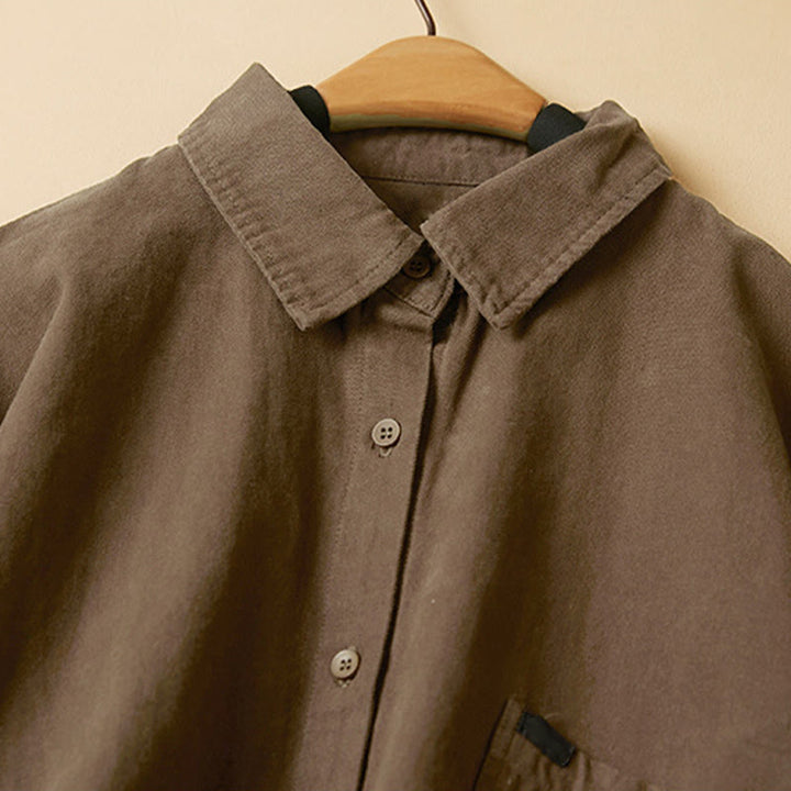 Koszula damska z długim rękawem i stójką z bawełny "Buddha Stones" z guzikami i swobodnym wzorem - image 20