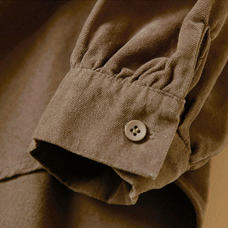 Koszula damska z długim rękawem i stójką z bawełny "Buddha Stones" z guzikami i swobodnym wzorem - image 18