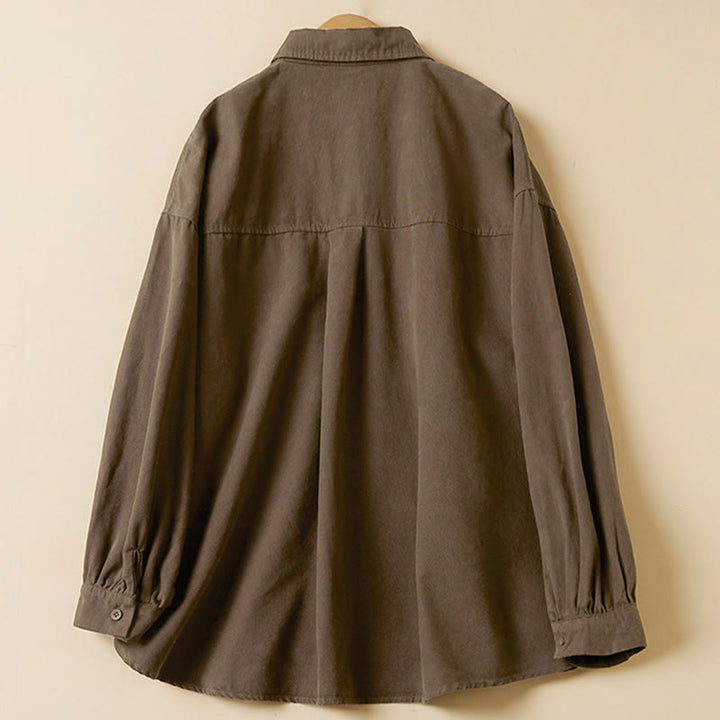 Koszula damska z długim rękawem i stójką z bawełny "Buddha Stones" z guzikami i swobodnym wzorem - image 16