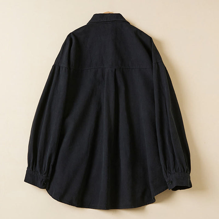 Koszula damska z długim rękawem i stójką z bawełny "Buddha Stones" z guzikami i swobodnym wzorem - image 22