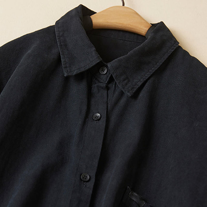 Koszula damska z długim rękawem i stójką z bawełny "Buddha Stones" z guzikami i swobodnym wzorem - image 23