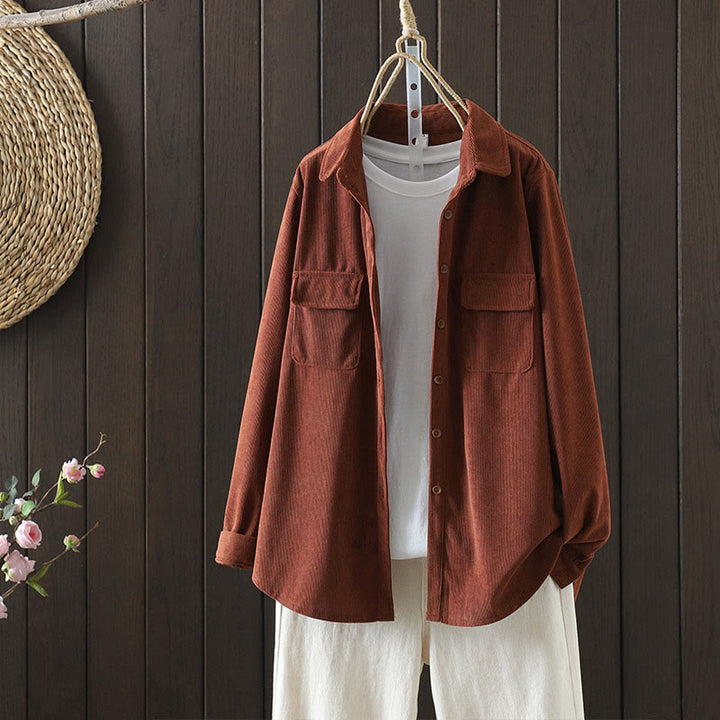 Kurtka damska z długim rękawem i kieszeniami z tkaniny sztruksowej Buddha Stones Corduroy - Sjena - US8-10，UK/AU12-14，EU40-42 (2XL) - image 1