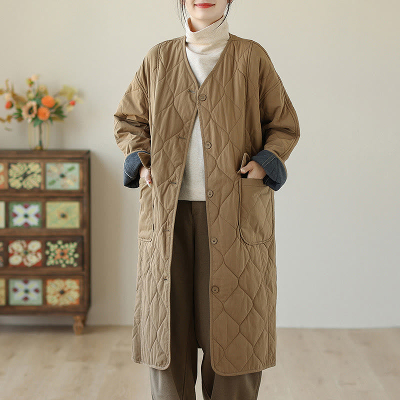 Płaszcz damski z bawełny z pikowaniem i kieszeniami, z gładkimi guzikami i Buddha Stones - Nawłoć - US14, UK/AU18, EU46 (2XL) - image 9