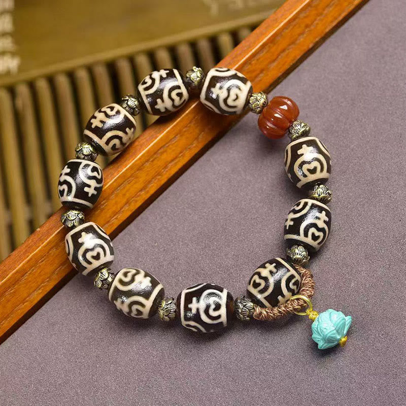 Tybetański Buddha Stones w kształcie błyskawicy, koralik Dzi, bransoletka mocy z motywem lasu Władcy Zwłok - Koralik Dzi z wazonu lotosu (obwód nadgarstka: 16-17 cm) - image 9