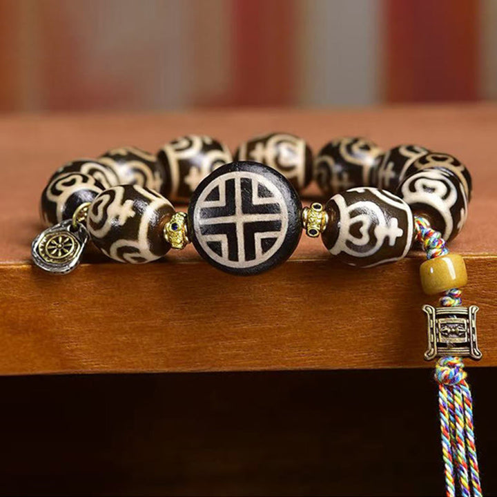 Tybetański Buddha Stones w kształcie błyskawicy, koralik Dzi, bransoletka mocy z motywem lasu Władcy Zwłok - image 8