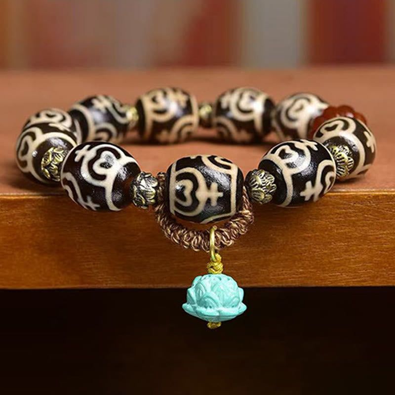Tybetański Buddha Stones w kształcie błyskawicy, koralik Dzi, bransoletka mocy z motywem lasu Władcy Zwłok - image 11
