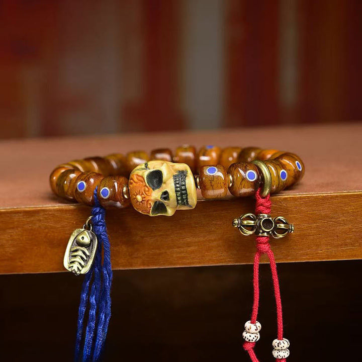 Tybetańskie koraliki z Buddha Stones z kością i bransoletką "Władca lasu trupów" chroniącą przed złymi duchami - image 3