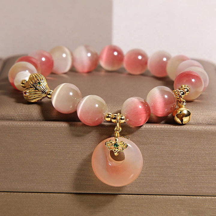 Bransoletka z naturalnego zamka pokoju z Buddha Stones w odcieniu różowego kociego oka z agatem Yanyuan - image 2