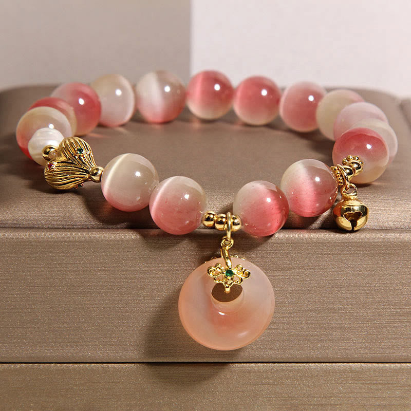 Bransoletka z naturalnego zamka pokoju z Buddha Stones w odcieniu różowego kociego oka z agatem Yanyuan - Różowe kocie oko (obwód nadgarstka: 15-17 cm) - image 0