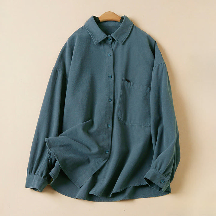 Koszula damska z długim rękawem i stójką z bawełny "Buddha Stones" z guzikami i swobodnym wzorem - Stalowoniebieski - US14, UK/AU18, EU46 (2XL) - image 0