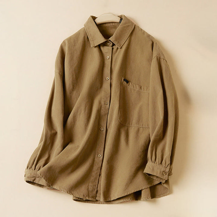 Koszula damska z długim rękawem i stójką z bawełny "Buddha Stones" z guzikami i swobodnym wzorem - Nawłoć - US14, UK/AU18, EU46 (2XL) - image 5