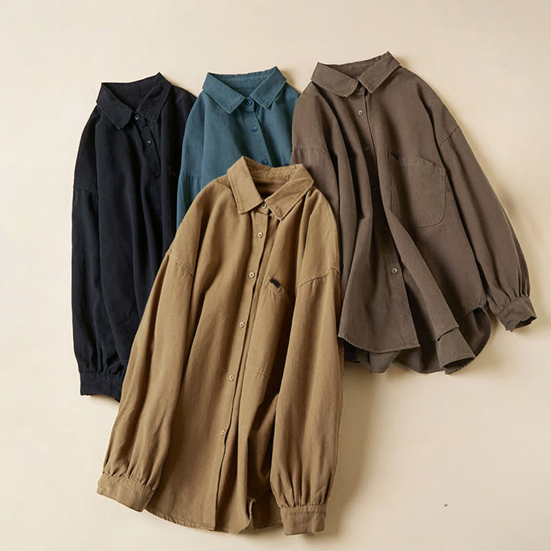 Koszula damska z długim rękawem i stójką z bawełny "Buddha Stones" z guzikami i swobodnym wzorem - image 24