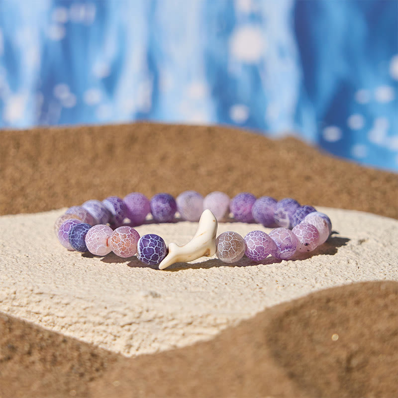 Bransoletka z kamieni naturalnych Buddha Stones z agatem i turmalinem, spękaniem delfinów i odwagą - Fioletowy agat spękany (obwód nadgarstka: 15-18 cm) - image 3
