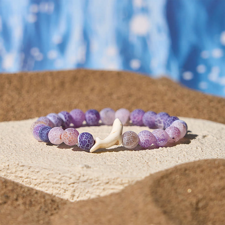 Bransoletka z kamieni naturalnych Buddha Stones z agatem i turmalinem, spękaniem delfinów i odwagą - Fioletowy agat spękany (obwód nadgarstka: 15-18 cm) - image 3
