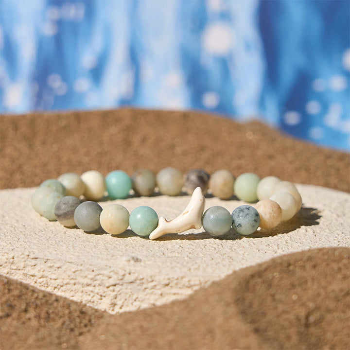 Bransoletka z kamieni naturalnych Buddha Stones z agatem i turmalinem, spękaniem delfinów i odwagą - Amazonit (obwód nadgarstka: 15-18 cm) - image 14
