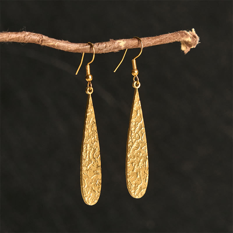 Kolczyki z Buddha Stones, eleganckie, ze stali tytanowej, z młotkiem Balance Hammer Marks - Kształt złotej łzy (słupki ze stali tytanowej) - image 0