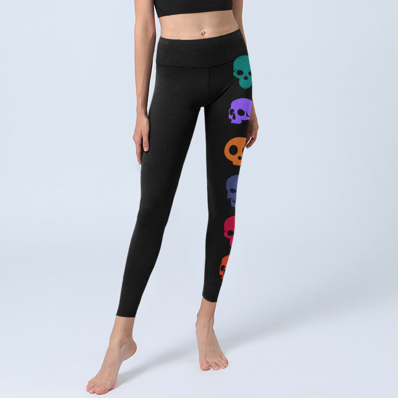 Legginsy do jogi damskie z nadrukiem kolorowych czaszek i Buddha Stones - image 5